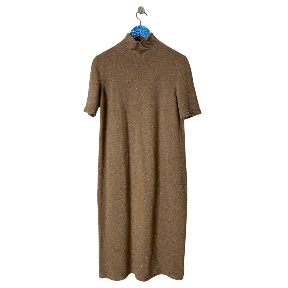 LAFAYETTE 148 Wool Cashmere Mock Neck Short Sleeve Midi Knit Dress Medium